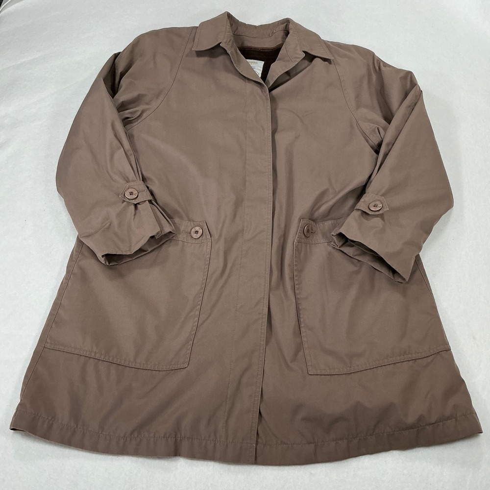 London Fog Vintage Khaki Trench Coat Faux Fur Lined Tan Jacket Mens Size 14 Reg